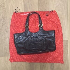 Tory Burch Black Leather Bombe Tote Hand Bag